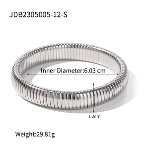 Silver Tubogas stretch bracelet in stainless steel, 1.2cm width and 6.03cm diameter