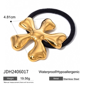 Polished stainless steel golden flower hair tie with high elastic band and waterproof finish