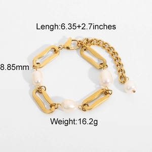 Bracelet doré en acier inoxydable avec maillons en perles ovales et fermoir mousqueton
