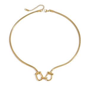 Minimalist gold snake chain necklace in stainless steel with horseshoe buckle