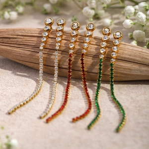 18k gold stainless steel tassel earrings set with zircon stones in three colors