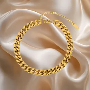 Fashion Stainless Steel Gold Plated Cuban Link Anklet For Women Hip Hop Minimalist Adjustable Geometric Curb Chain Foot Jewelry Accessory