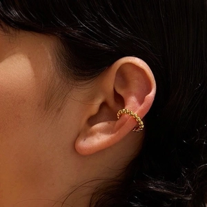 Manchette d'oreille élégante en perles dorées en acier inoxydable sans perçage pour femme