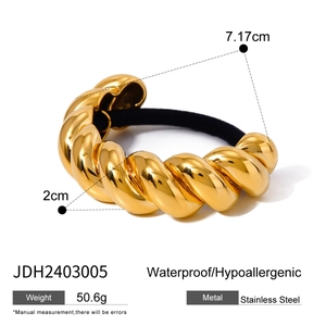 Black elastic hair tie with 18k gold plated stainless steel U-shape spiral metal piece