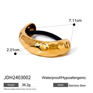 Hammered gold stainless steel hair cuff with high elastic band for ponytails