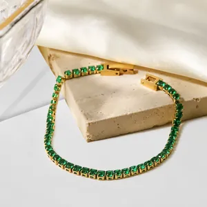18K gold plated stainless steel tennis bracelet with square-cut green zircon stones