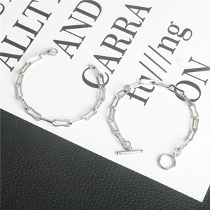 Dettagli di bracciali a catena in acciaio inossidabile argento con chiusura a T