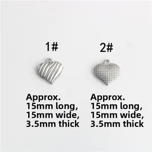 Detail view of heart-shaped pendants with wave and grid patterns, size 15mm by 15mm
