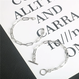 Bracciale a Catena con Maglie Rettangolari Vuote in Acciaio al Titanio Argento Punk Industriale Gioielli per Uomo Donna