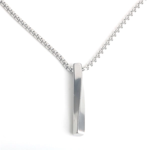 Minimalist silver twisted pillar pendant necklace with box chain on white background