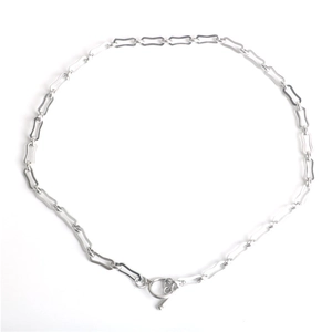 Collana a catena a maglie rettangolari argentate con chiusura a ginocchiera OT per uomo e donna