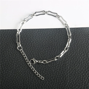 Bracciale a catena con maglie rettangolari in acciaio inossidabile argento per uomo e donna