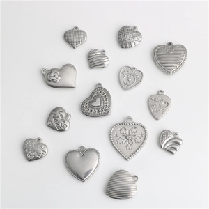 Assorted stainless steel heart pendants with textured patterns for DIY jewelry making