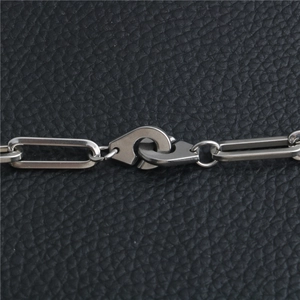 Punk style stainless steel handcuff clasp necklace with silver industrial chain links