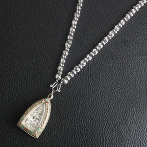 Collana Lunga Unisex in Acciaio Inossidabile con Catena a Sfere per Amuleto Thai Argento Lucido Gioielli Religiosi Senza Ciondolo