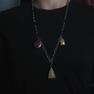 Thai style stainless steel necklace with three different religious pendant charms