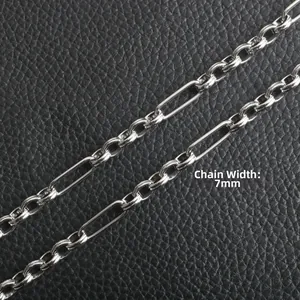 7mm wide stainless steel fancy link chain necklace with polished silver finish