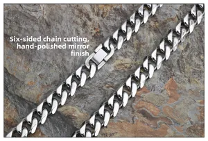 Polished silver cuban link chain for men with 6-sided cutting and mirror finish