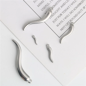 Minimalist stainless steel cornicello charms in four sizes for DIY jewelry making projects