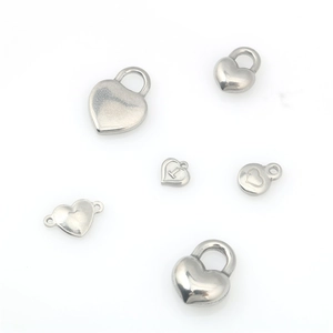 Polished stainless steel heart lock pendants and DIY jewelry charms in silver finish