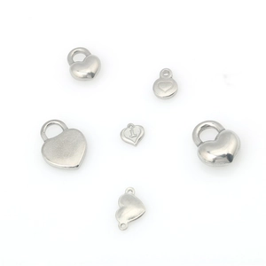 Polished stainless steel heart pendants and connectors for DIY jewelry making