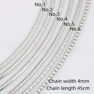 Selection of 4mm stainless steel snake necklaces with 6 different textured patterns