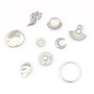 Silver stainless steel hip hop style charms including flame and moon pendants for DIY jewelry