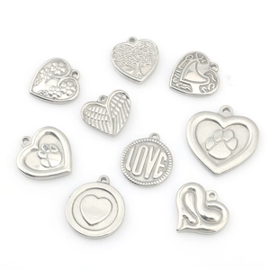 Detailed collection of silver stainless steel heart and round DIY jewelry pendants