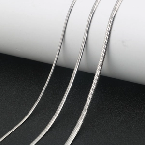 Flat stainless steel snake chain necklace in three thickness levels for men and women