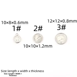 Size chart showing stainless steel sun pendants with portrait relief and dimensions