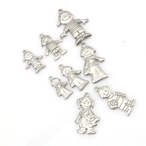 Stainless steel cartoon boy and girl figure charms for DIY hip hop jewelry pendants