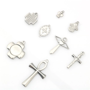 Set de dijes de ángel y cruz de acero inoxidable pulido para fabricación de joyas DIY