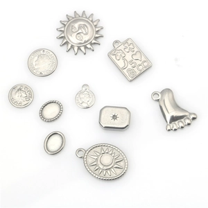 Set of 10 assorted stainless steel DIY pendants featuring sun, coin, and heart motifs