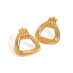 Chunky gold triangle hoop earrings in titanium steel with polished finish for women