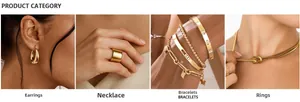 Collage de boucles d'oreilles, bague, bracelet trèfle et collier chaîne sur mannequin