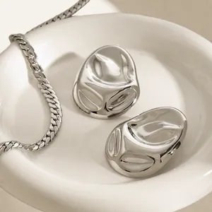 Stainless Steel Liquid Metal Earrings For Women Irregular Fluid Stud Earrings Geometric Waterproof Hypoallergenic Jewelry Gift
