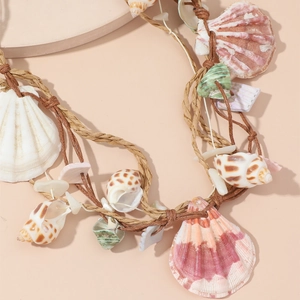 Collar gargantilla hawaiano hecho a mano con conchas naturales y cordón de cáñamo