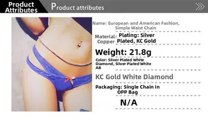 Detailed close-up of a sexy minimalist silver plated copper waist chain on female waist