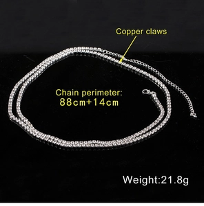 Sexy double layer silver rhinestone waist chain for women with copper base and adjustable links