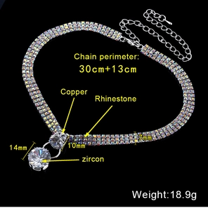 Detailliertes Diagramm des Silber-Strass-Chokers mit Maßen und Zirkonia-Anhänger