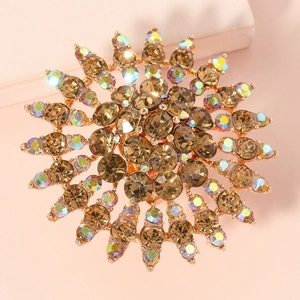 Eleganter Sonnenblumenring in Gold mit bernsteinfarbenen Kristallen und bunten AB-Steinen