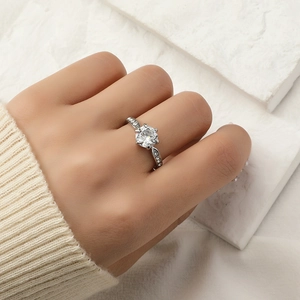 Dames Luxe Klassieke Zes-Prong Gesimuleerde Diamanten Ring Zirkonia Verloving Trouwring Mode Sieraden