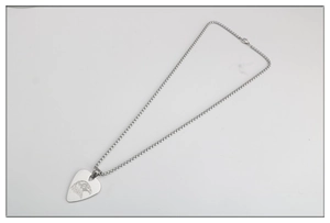 Creative stainless steel guitar pick necklace with eagle engraving and silver bead chain