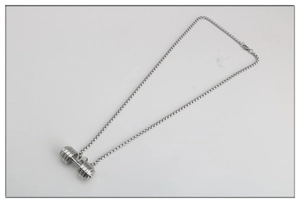 Polished stainless steel dumbbell pendant necklace with classic box chain for fitness lovers