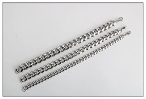 Polished silver stainless steel cuban link chains in three widths with lobster clasps