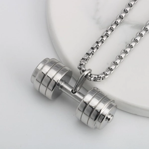 Stainless Steel Dumbbell Pendant Necklace For Men Women Fitness Gym Jewelry Sporty Box Chain Polished Original Design Neck Ornament