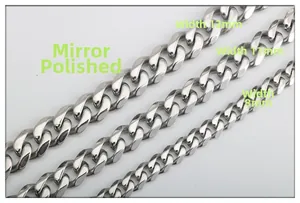 Cadenas de eslabones cubanos de acero inoxidable pulido en 8mm, 11mm y 13mm de ancho