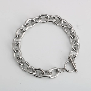 Pulsera de Cadena Gruesa de Acero Inoxidable Unisex Minimalista con Hebilla OT Cierre de Palanca Pulsera de Eslabones Hip Hop Color Plata Joyería de Mano Hombre Mujer