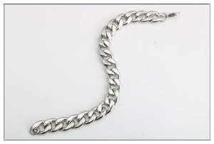Bracciale a catena cubana spessa in acciaio inossidabile argento lucido con chiusura aragosta