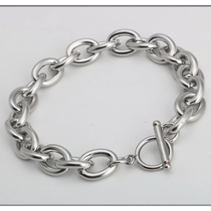 Pulsera unisex de cadena en O de acero inoxidable con cierre de palanca OT plateado